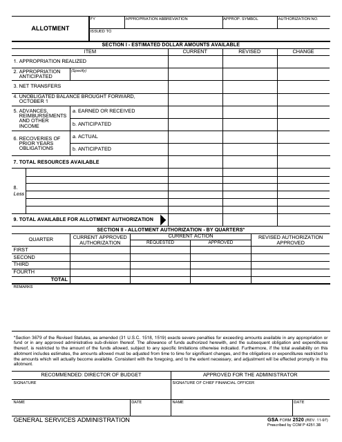 GSA Form 2520 Allotment