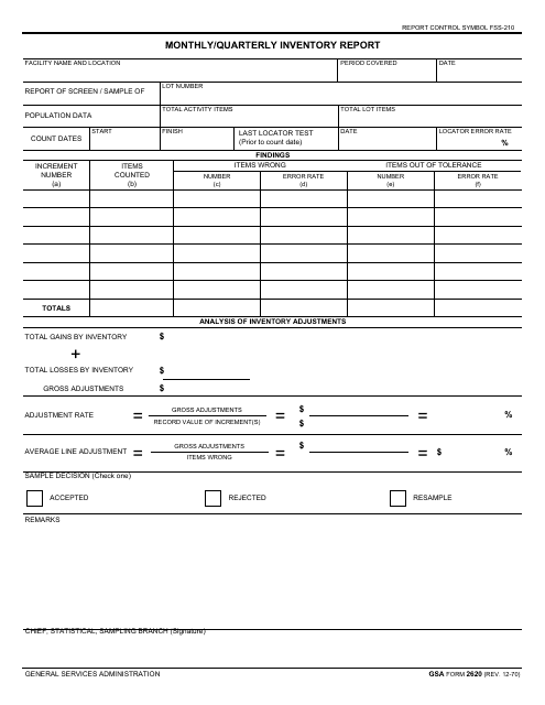 GSA Form 2620  Printable Pdf
