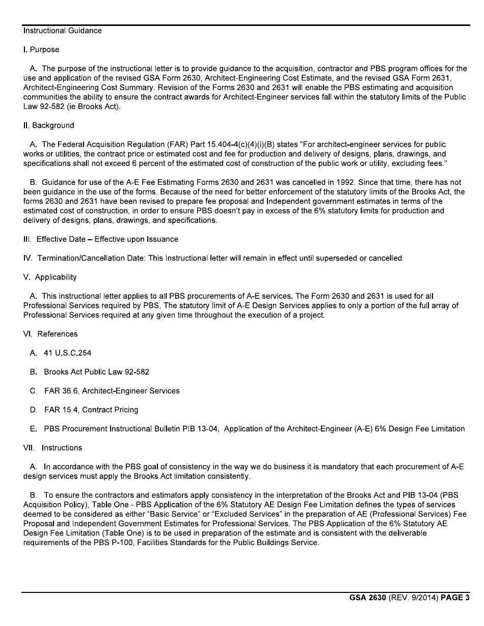 GSA Form 2630 Architect-Engineer Cost Estimate, Page 3