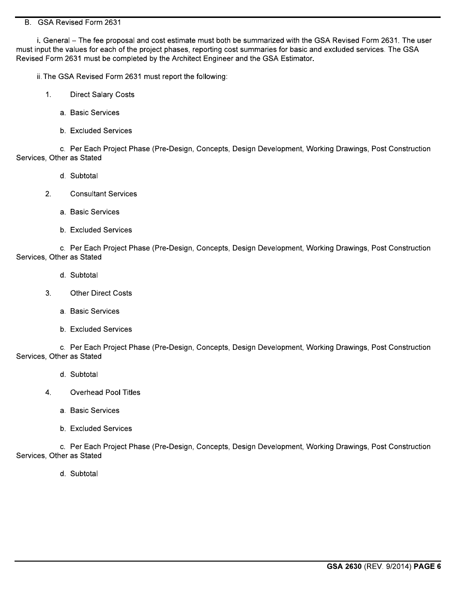 GSA Form 2630 Architect-Engineer Cost Estimate, Page 6