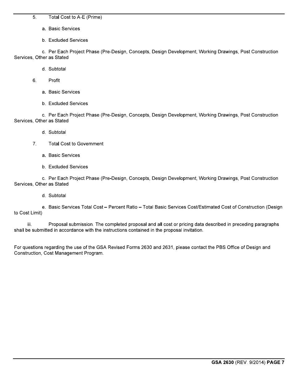 GSA Form 2630 Architect-Engineer Cost Estimate, Page 7