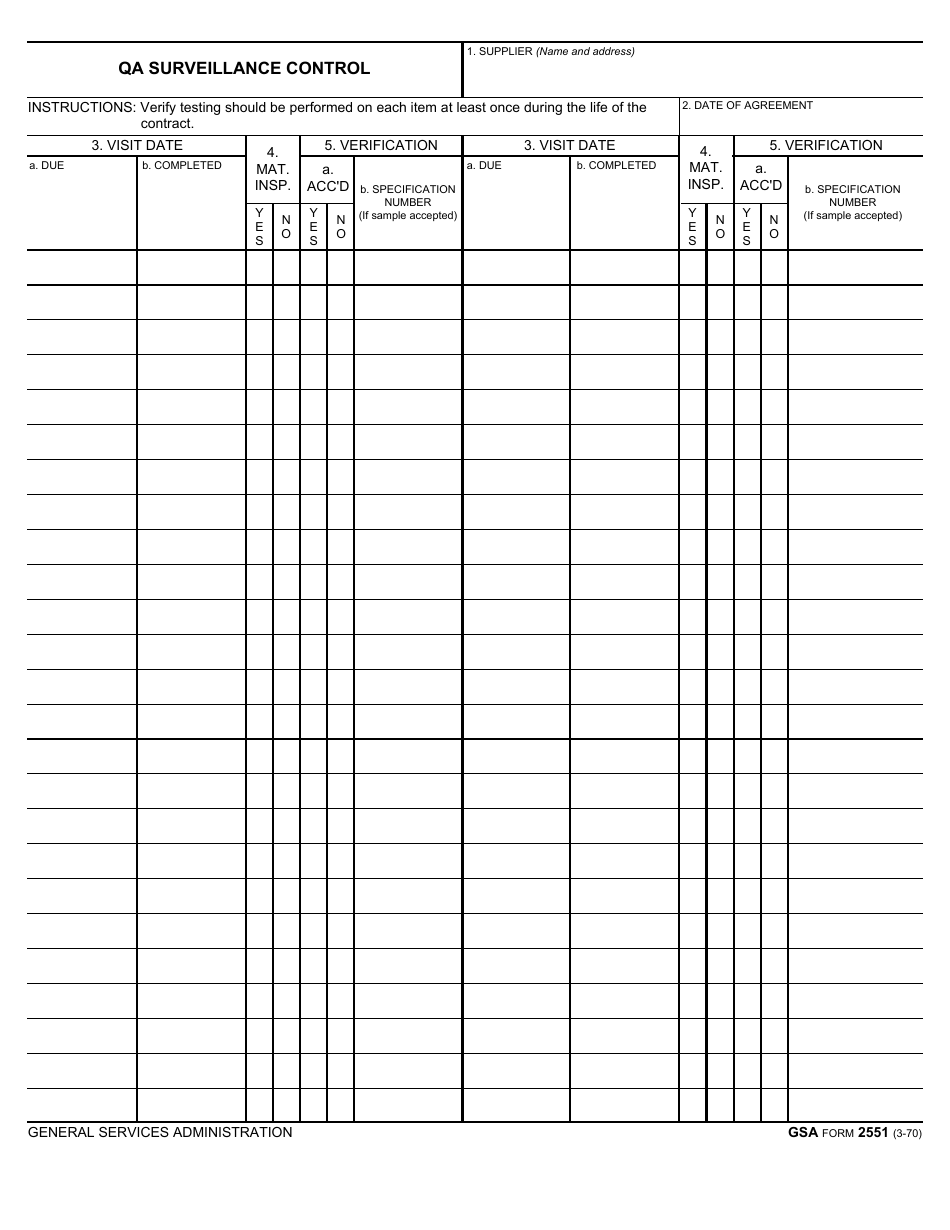 GSA Form 2551 Qa Surveillance Control, Page 1