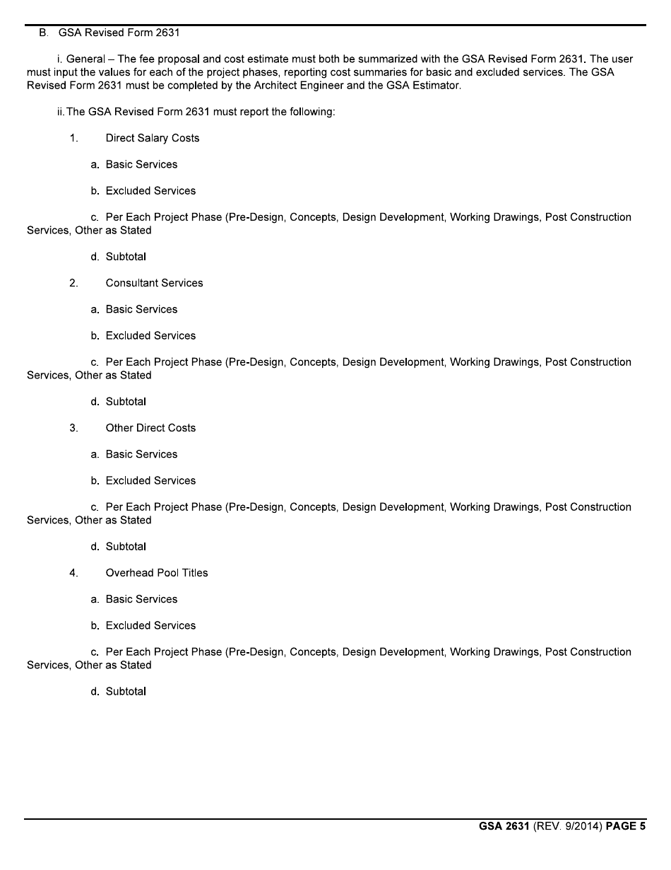 GSA Form 2631 Architect-Engineer Cost Estimate Summary, Page 5