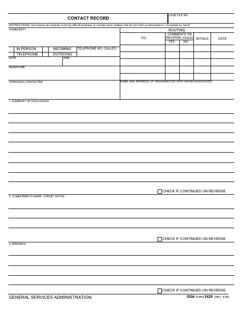 GSA Form 2429  Printable Pdf