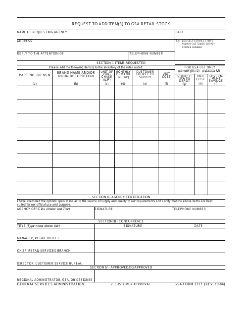 GSA Form 2727  Printable Pdf