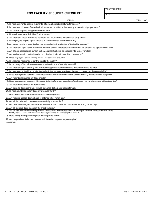 GSA Form 2722 Fss Facility Security Checklist