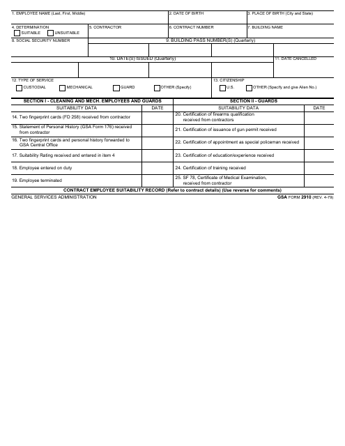 GSA Form 2910 Contract Employee Suitability Record