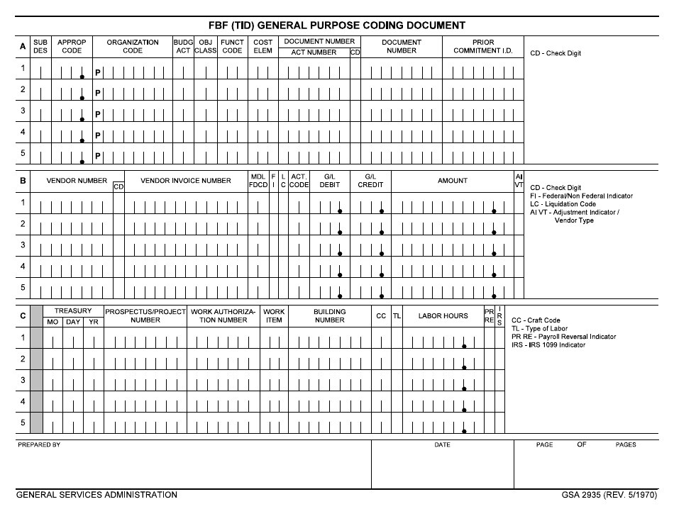 GSA Form 2935 Fbf - Tid - General Purpose Coding Document, Page 1