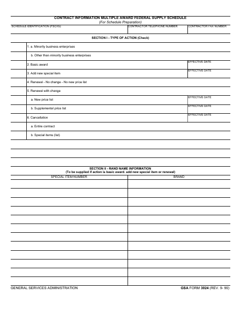 GSA Form 3024 Contract Information Multiple Award Federal Supply Schedule