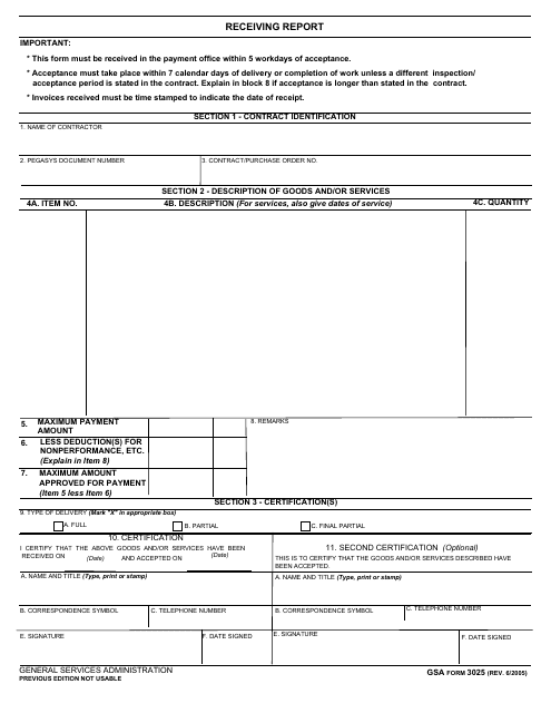 GSA Form 3025 Receiving Report