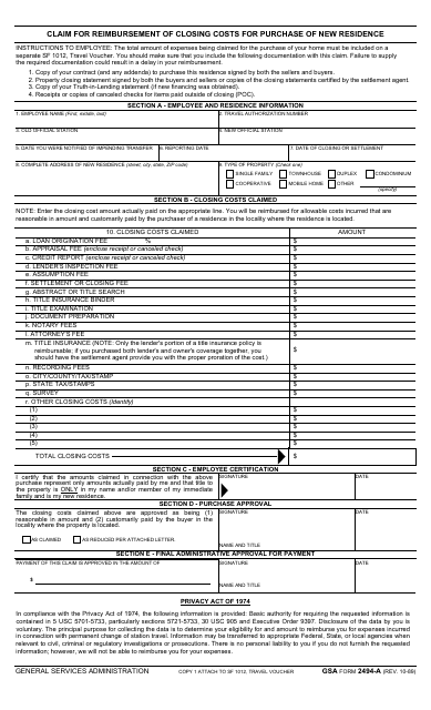 GSA Form 2494A  Printable Pdf