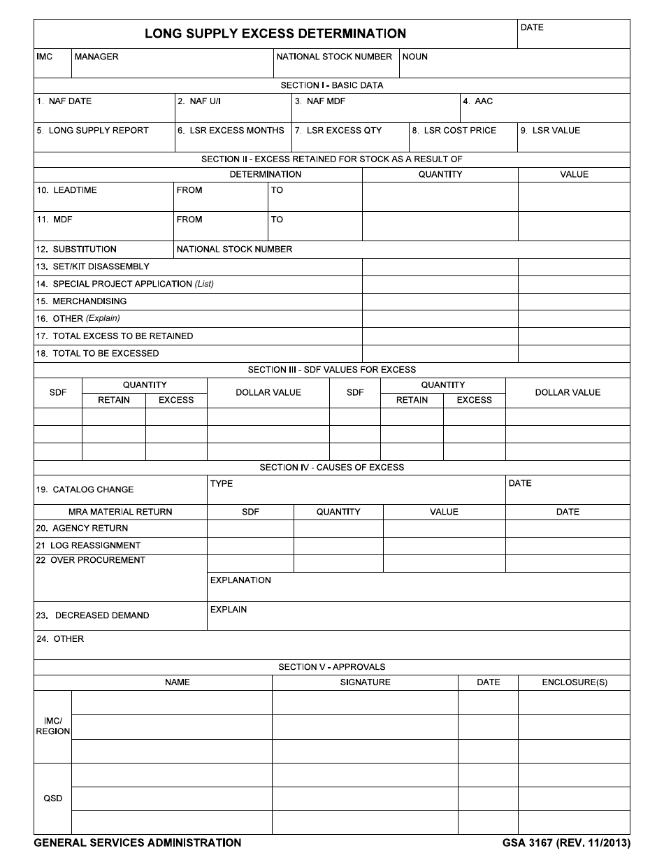 GSA Form 3167 Long Supply Excess Determination, Page 1