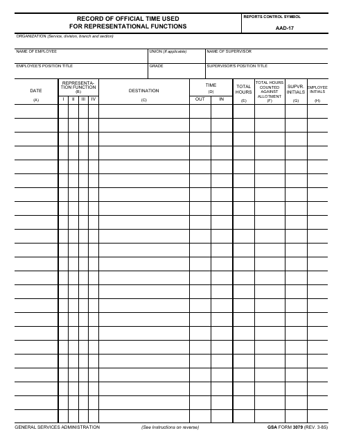 GSA Form 3079 Record of Official Time Used for Representational Functions