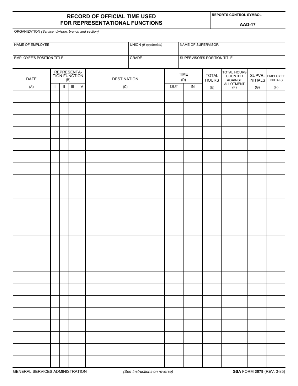 GSA Form 3079 Record of Official Time Used for Representational Functions, Page 1