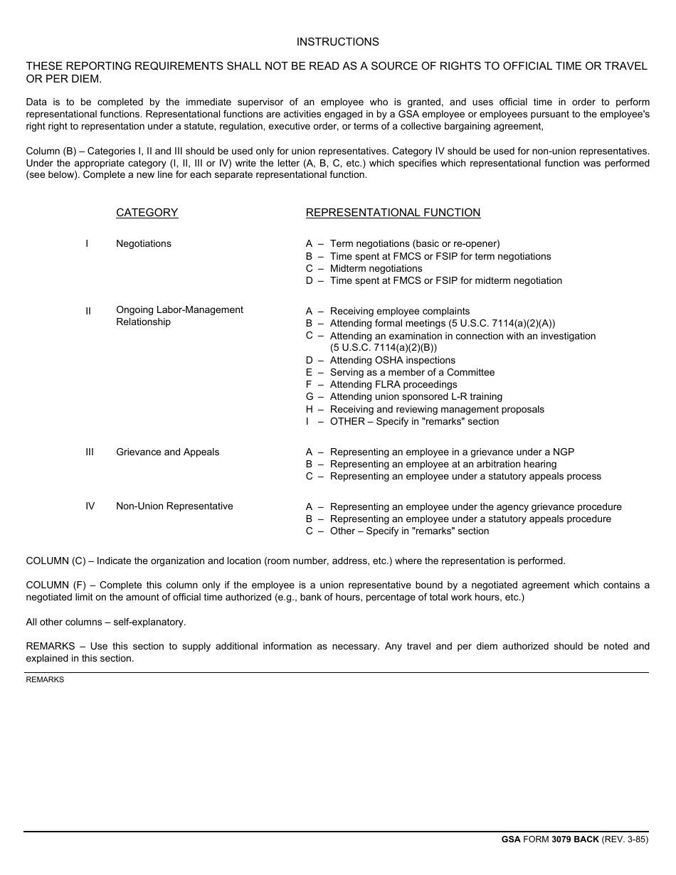 GSA Form 3079 Record of Official Time Used for Representational Functions, Page 2