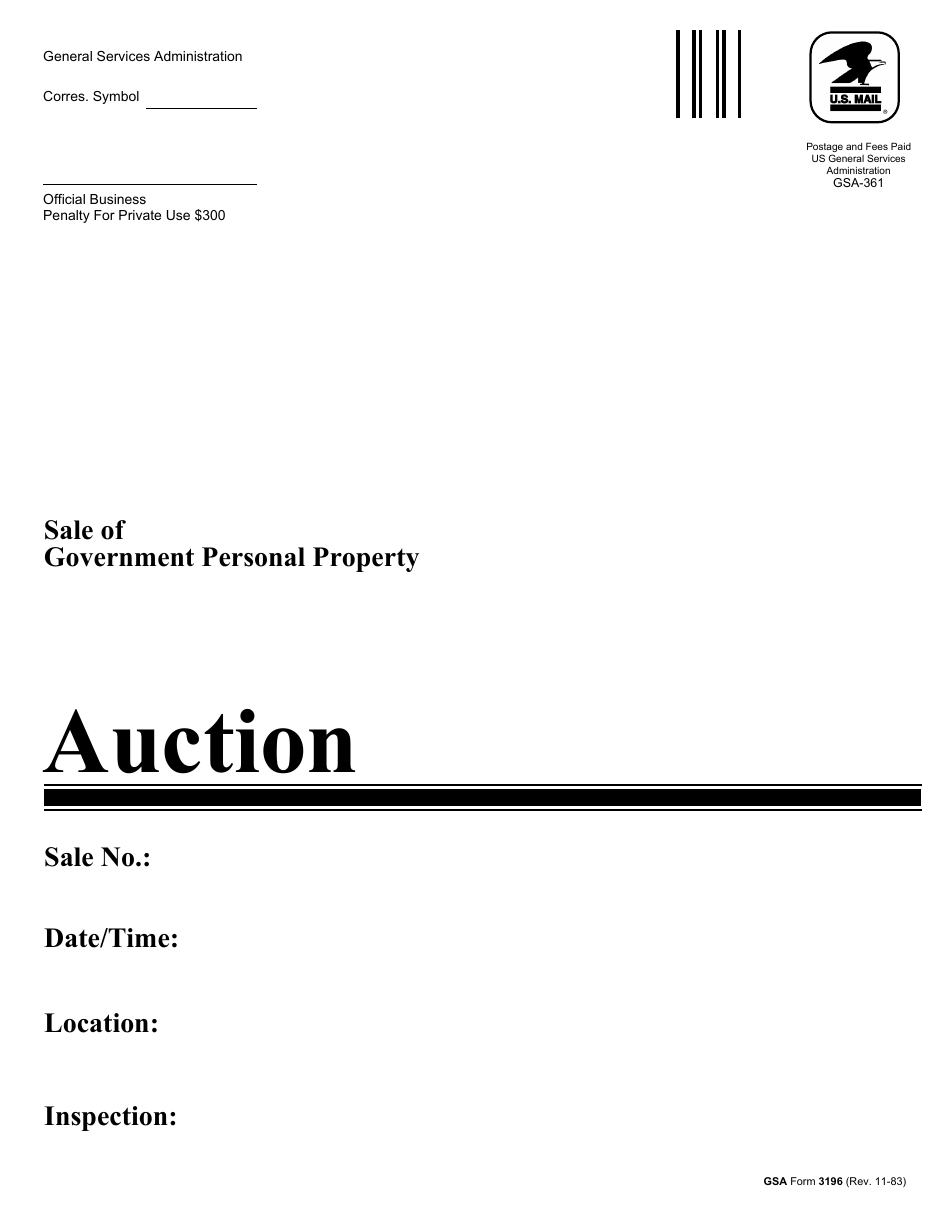 GSA Form 3196 Sale of Government Personal Property - Auction, Page 1