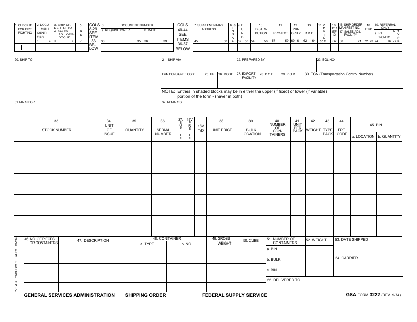 GSA Form 3222 Shipping Order