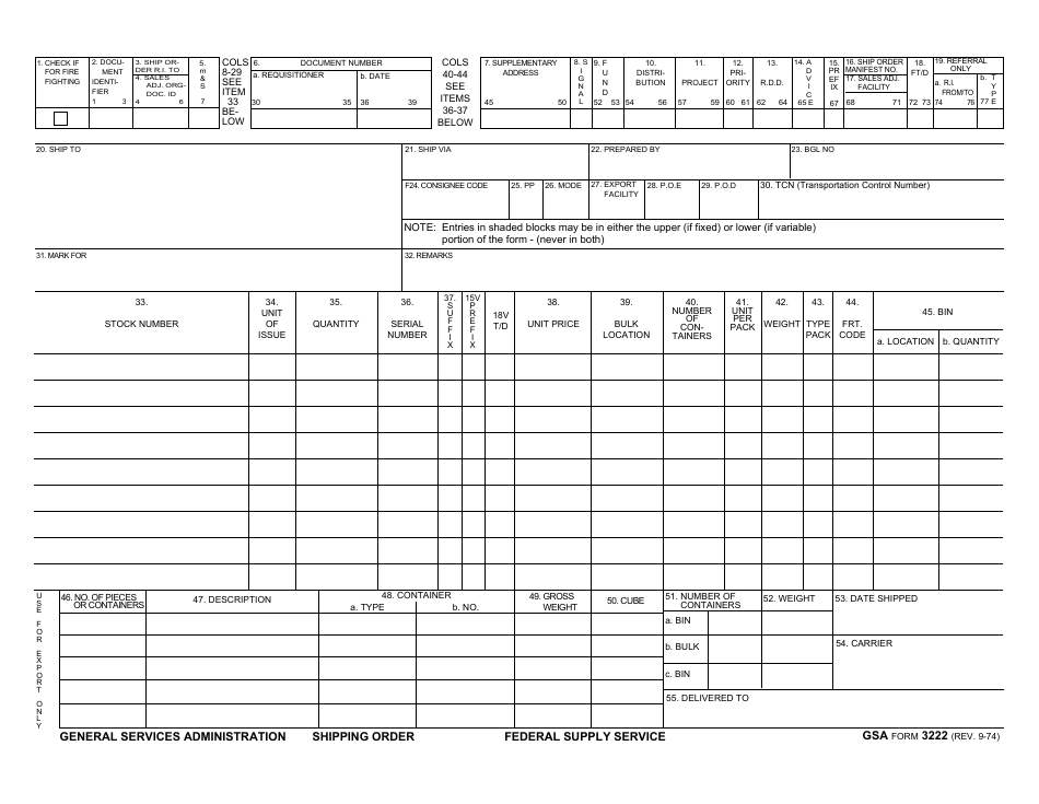 GSA Form 3222 Shipping Order, Page 1