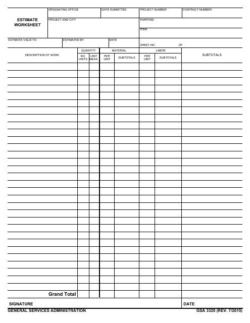 GSA Form 3320 Estimate Worksheet