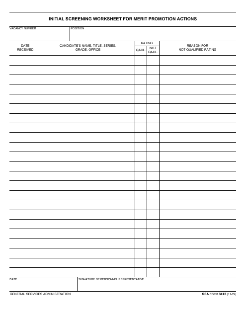 GSA Form 3412 Initial Screening Worksheet for Merit Promotion Actions