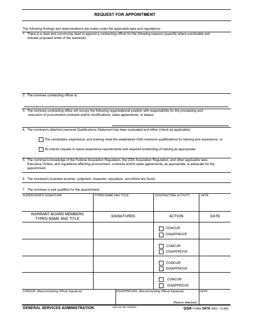 GSA Form 3410 Request for Appointment