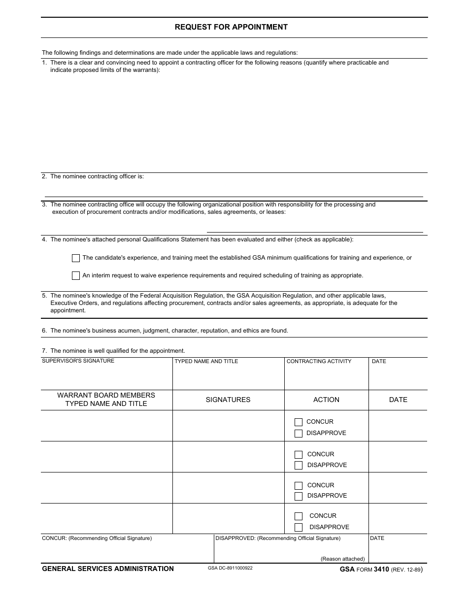 GSA Form 3410 Request for Appointment, Page 1