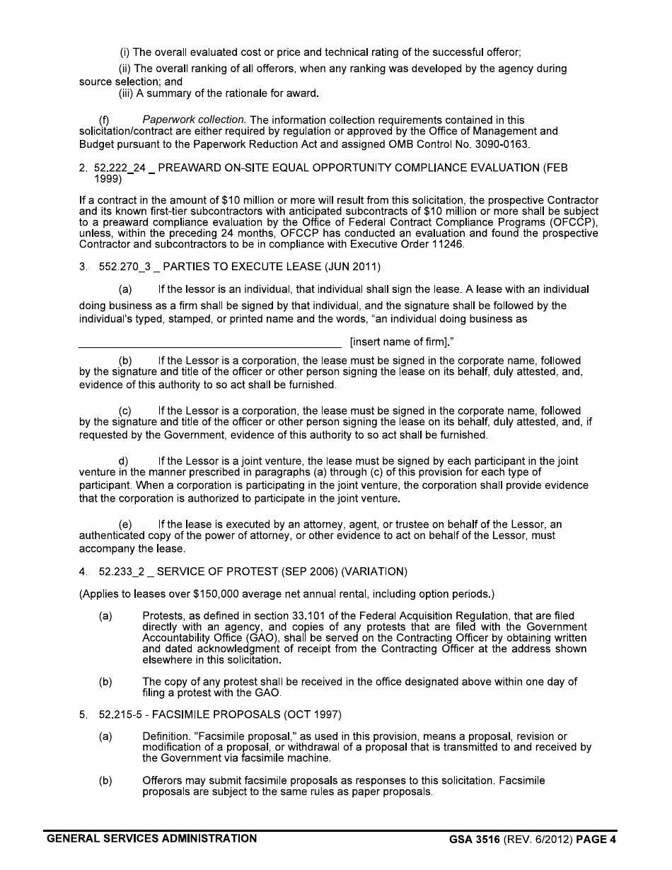 GSA Form 3516 Solicitation Provisions (Acquisition of Leasehold Interests in Real Property), Page 4