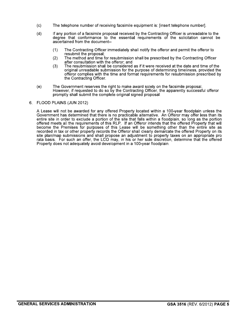 GSA Form 3516 Solicitation Provisions (Acquisition of Leasehold Interests in Real Property), Page 5