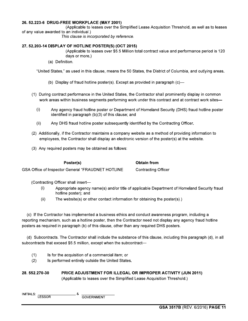 GSA Form 3517B General Clauses (Acquisition of Leasehold Interests in Real Property), Page 11