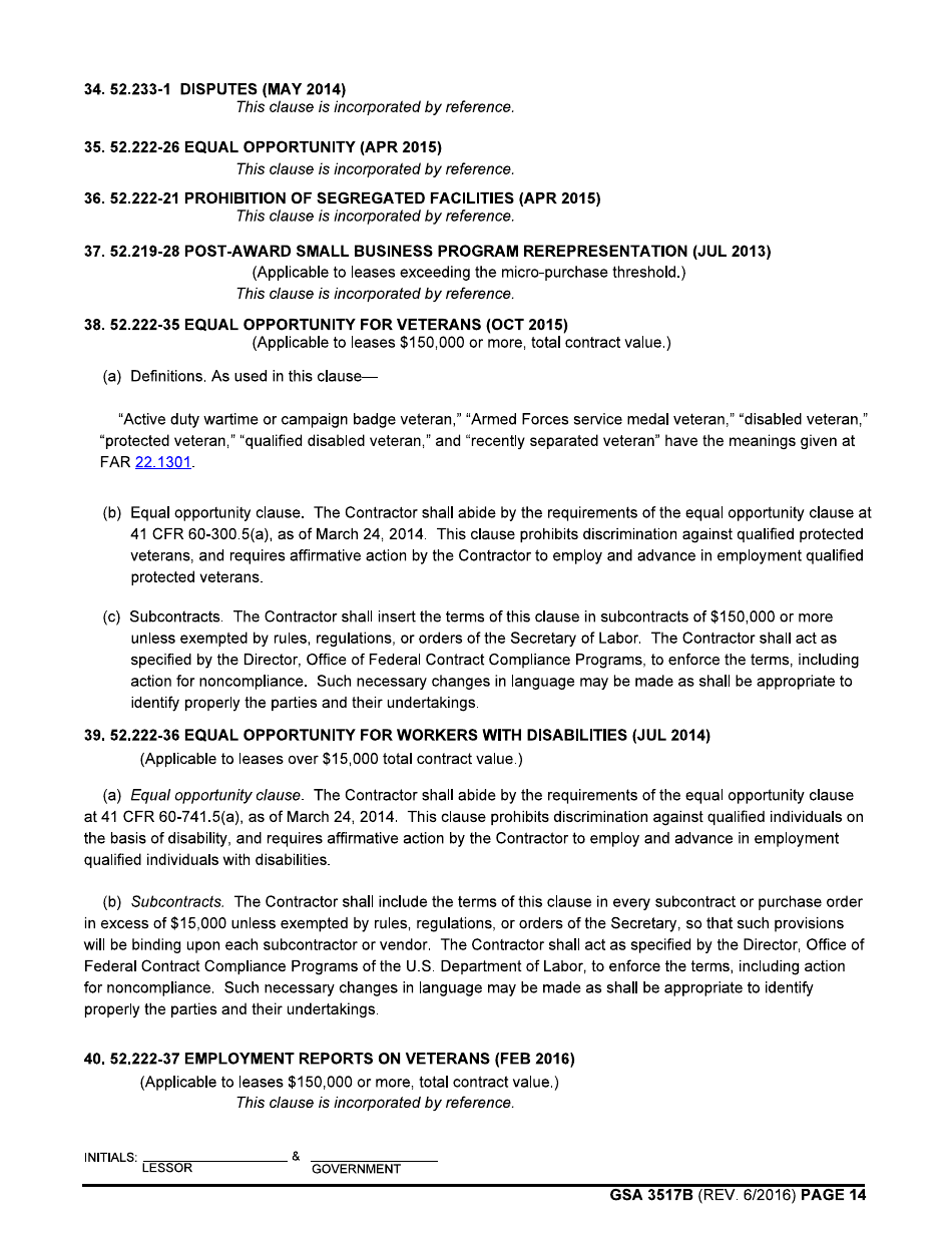 GSA Form 3517B General Clauses (Acquisition of Leasehold Interests in Real Property), Page 14