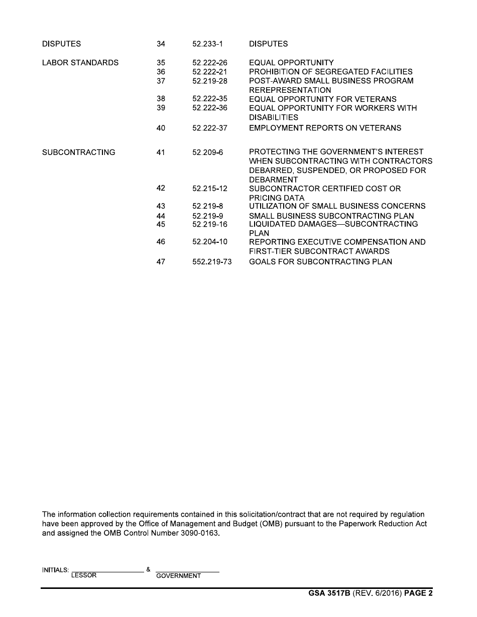 GSA Form 3517B General Clauses (Acquisition of Leasehold Interests in Real Property), Page 2