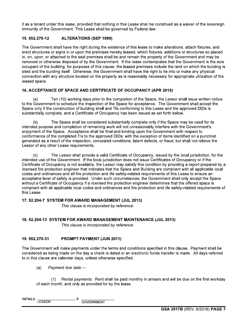 GSA Form 3517B General Clauses (Acquisition of Leasehold Interests in Real Property), Page 7