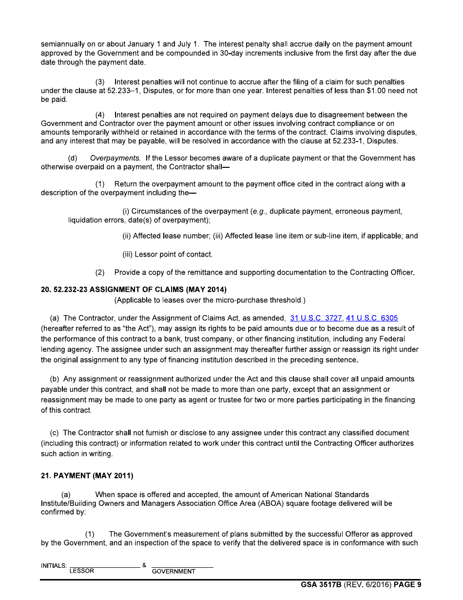 GSA Form 3517B General Clauses (Acquisition of Leasehold Interests in Real Property), Page 9