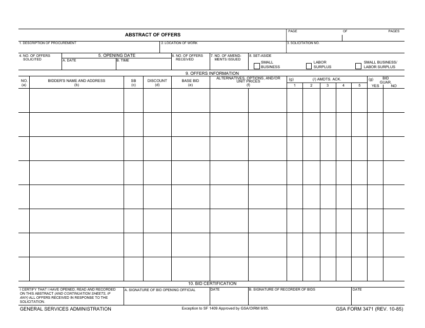 GSA Form 3471  Printable Pdf