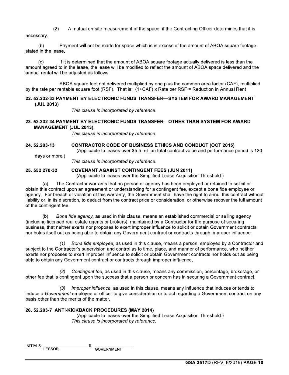 GSA Form 3517D General Clauses (Acquisition of Leasehold Interests in Real Property - Emergency or Disaster Leases), Page 10