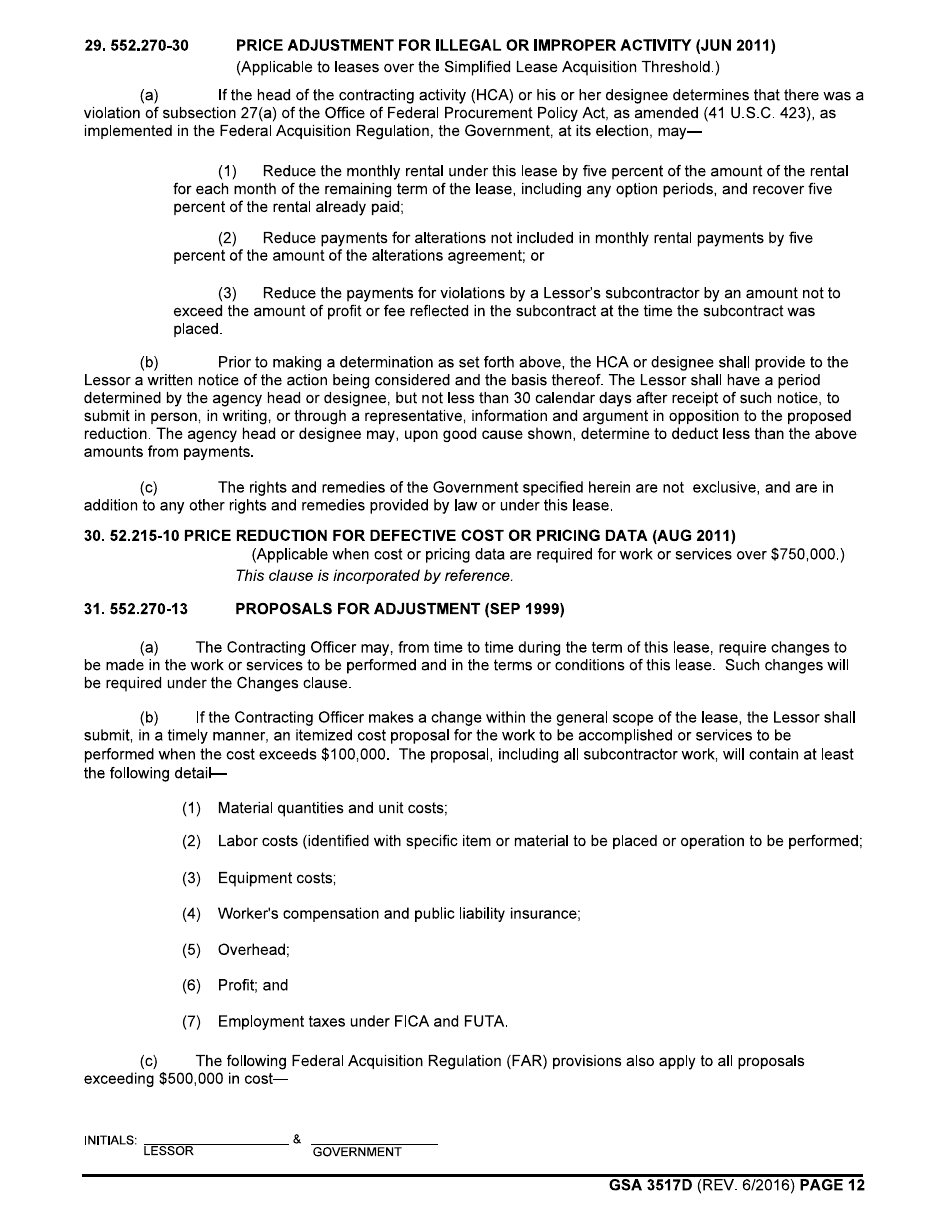 GSA Form 3517D General Clauses (Acquisition of Leasehold Interests in Real Property - Emergency or Disaster Leases), Page 12