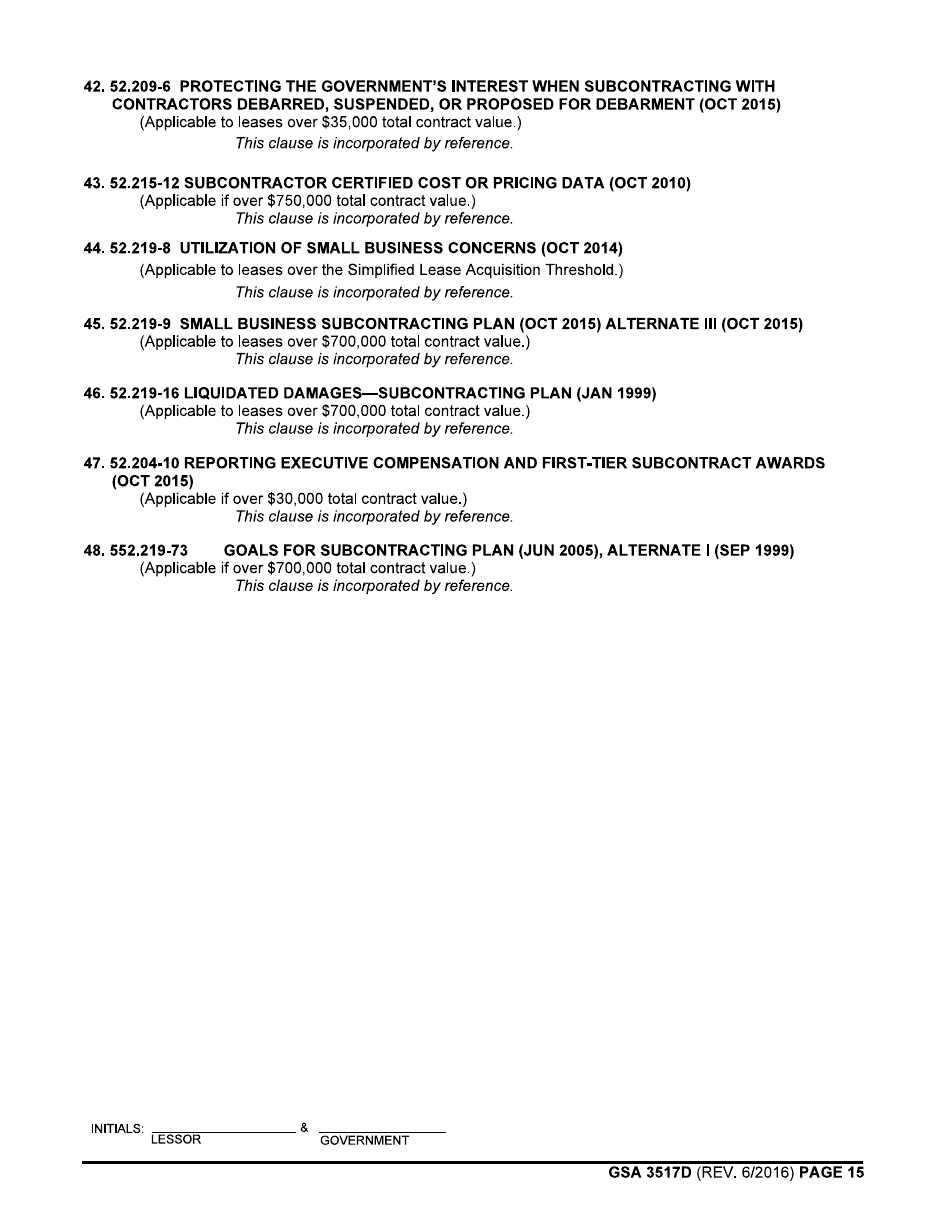GSA Form 3517D General Clauses (Acquisition of Leasehold Interests in Real Property - Emergency or Disaster Leases), Page 15