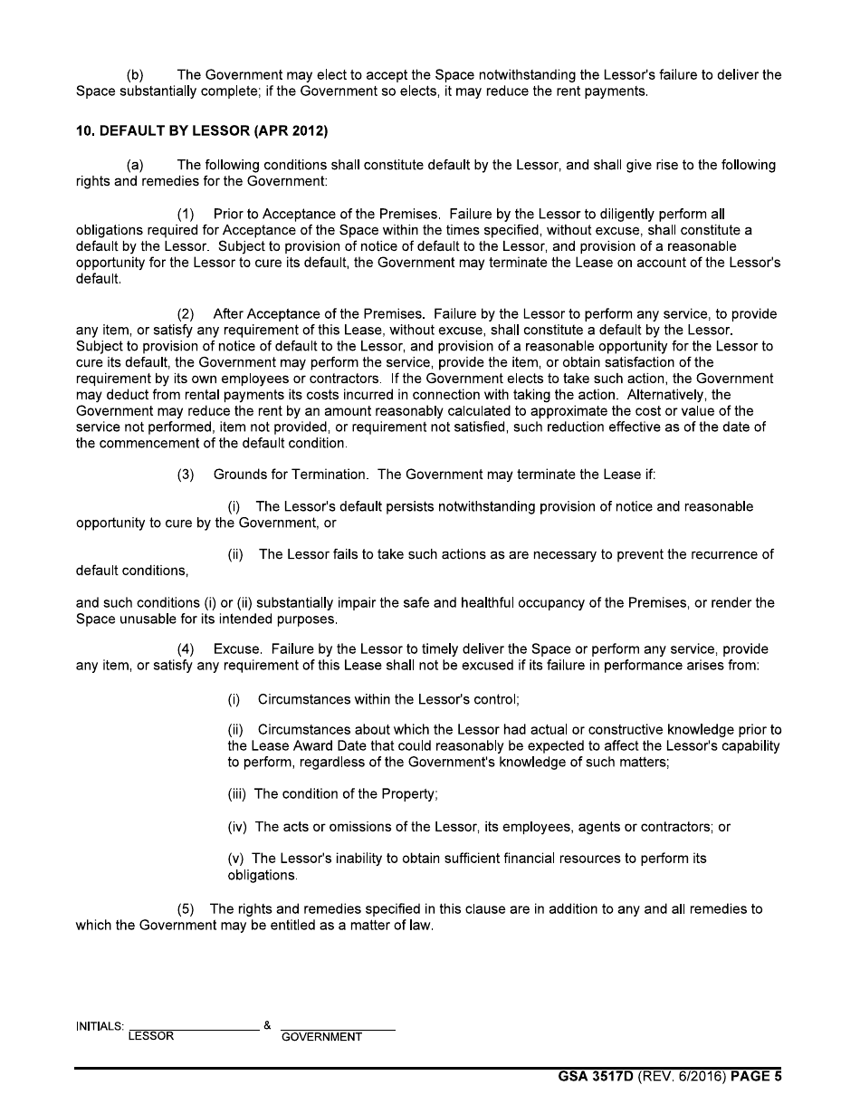 GSA Form 3517D General Clauses (Acquisition of Leasehold Interests in Real Property - Emergency or Disaster Leases), Page 5