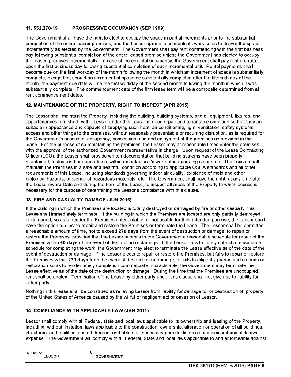 GSA Form 3517D General Clauses (Acquisition of Leasehold Interests in Real Property - Emergency or Disaster Leases), Page 6
