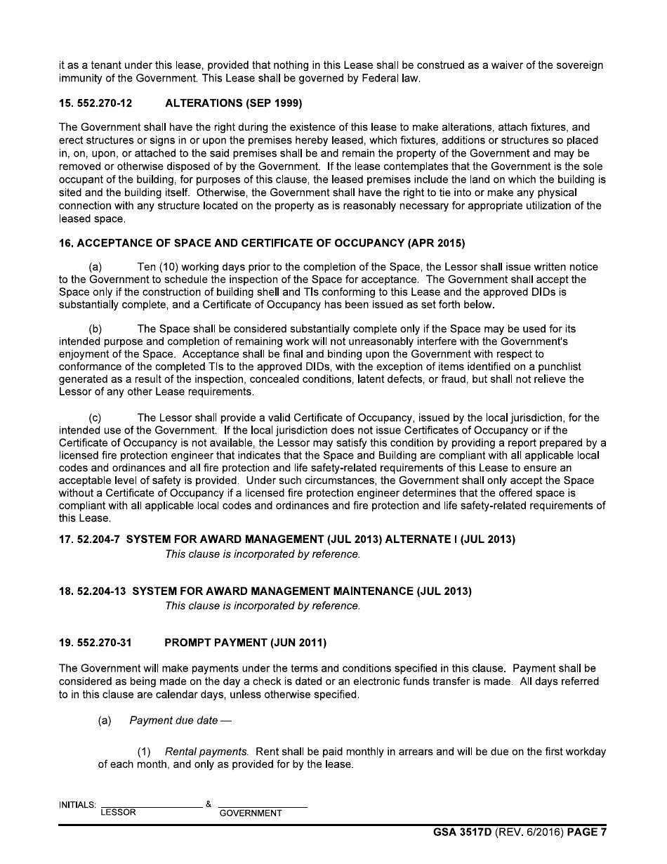 GSA Form 3517D General Clauses (Acquisition of Leasehold Interests in Real Property - Emergency or Disaster Leases), Page 7