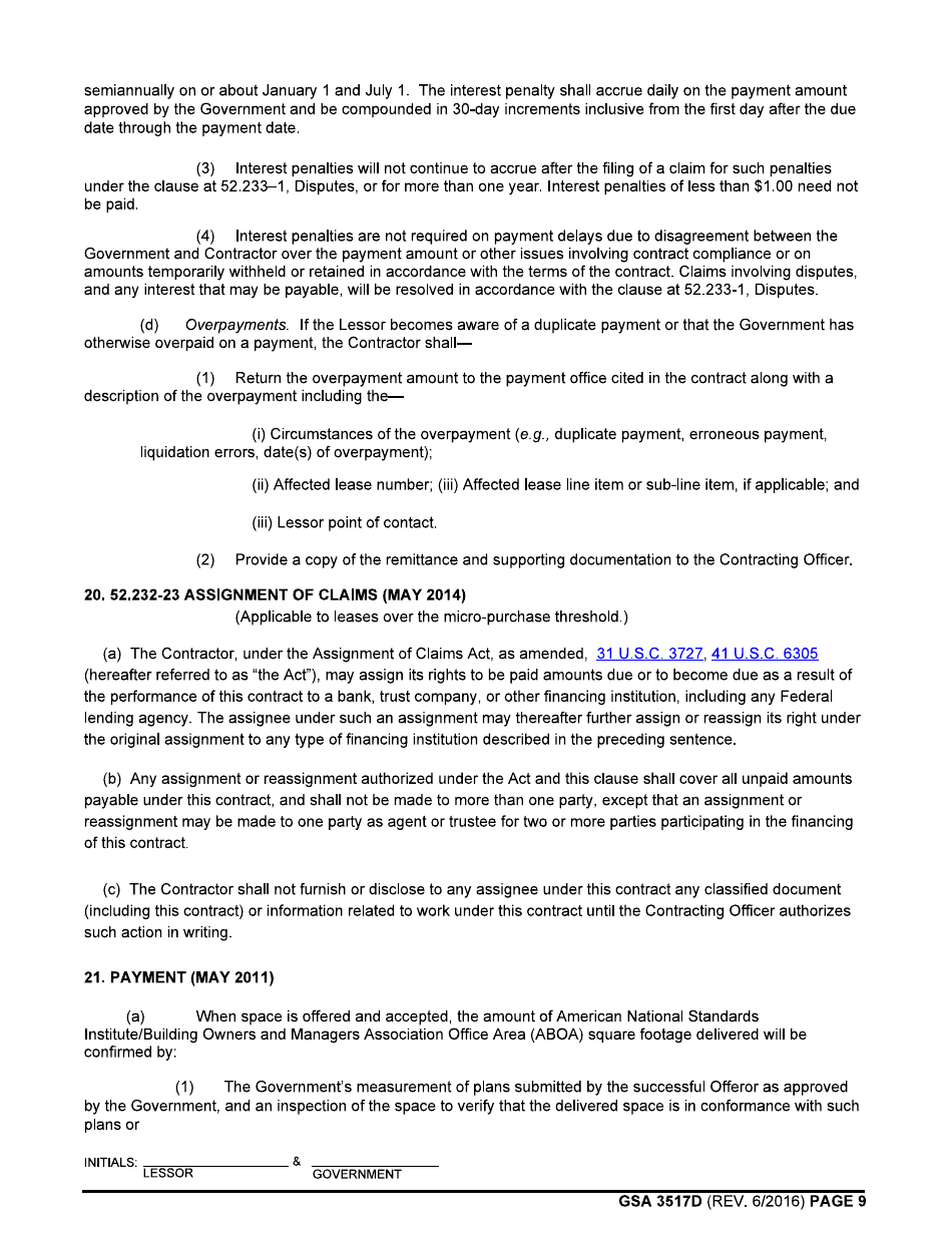 GSA Form 3517D General Clauses (Acquisition of Leasehold Interests in Real Property - Emergency or Disaster Leases), Page 9