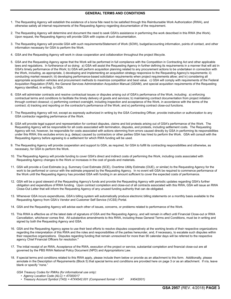 GSA Form 2957 Reimbursable Work Authorization, Page 3