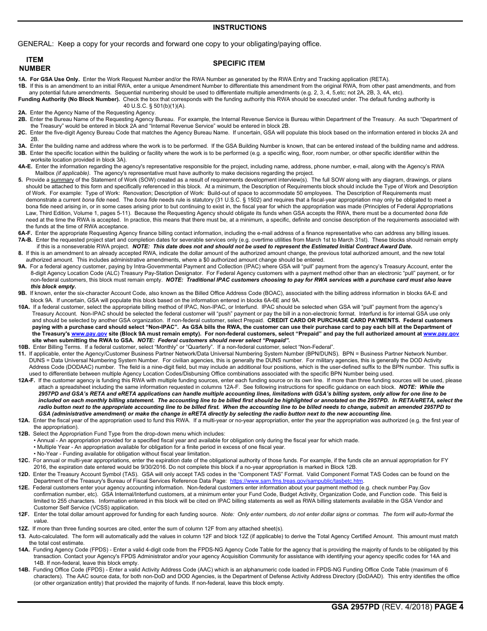 GSA Form 2957PD Rpud Reimbursable Work Authorization, Page 4