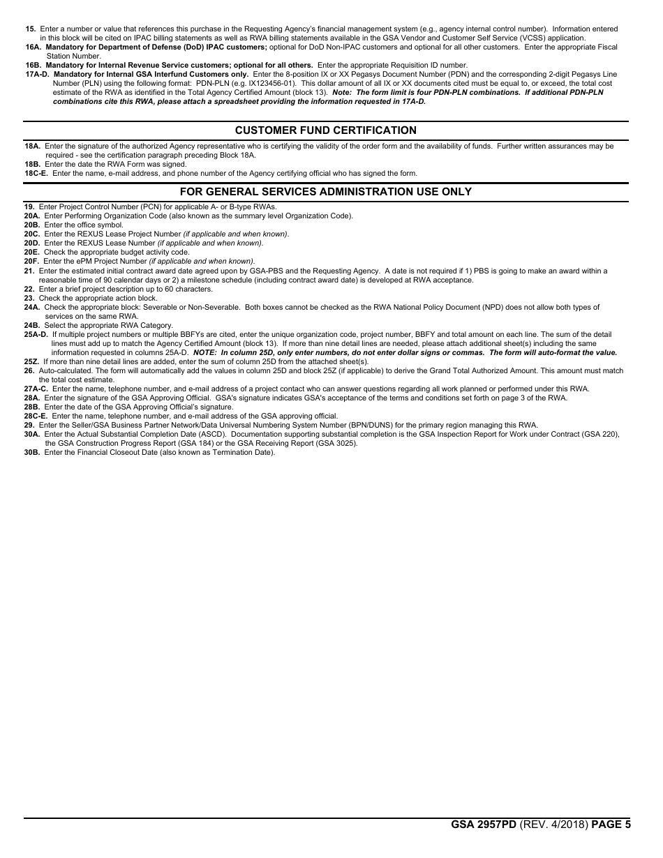 GSA Form 2957PD Rpud Reimbursable Work Authorization, Page 5