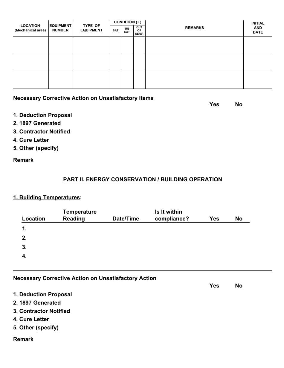 GSA Form 3423 Mechanical Contract Inspection Report, Page 3