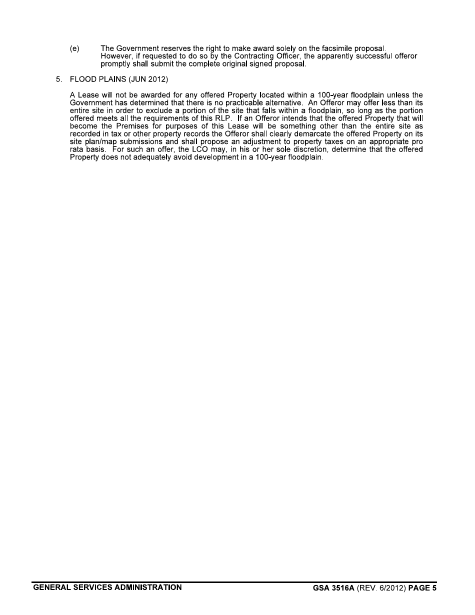GSA Form 3516A Solicitation Provisions (For Simplified Acquisition of Leasehold Interests in Real Property), Page 5
