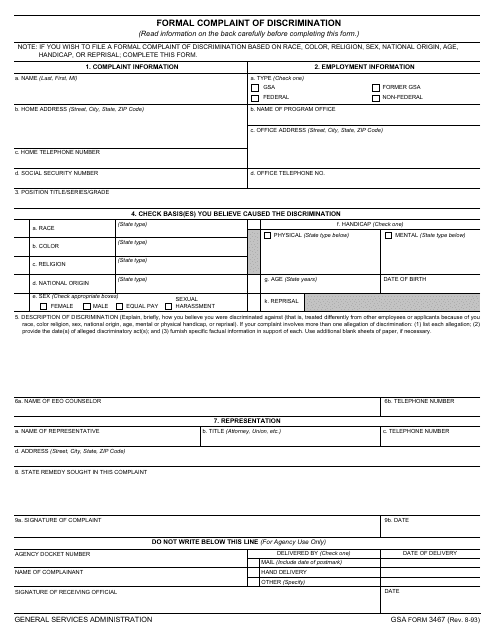 GSA Form 3467  Printable Pdf