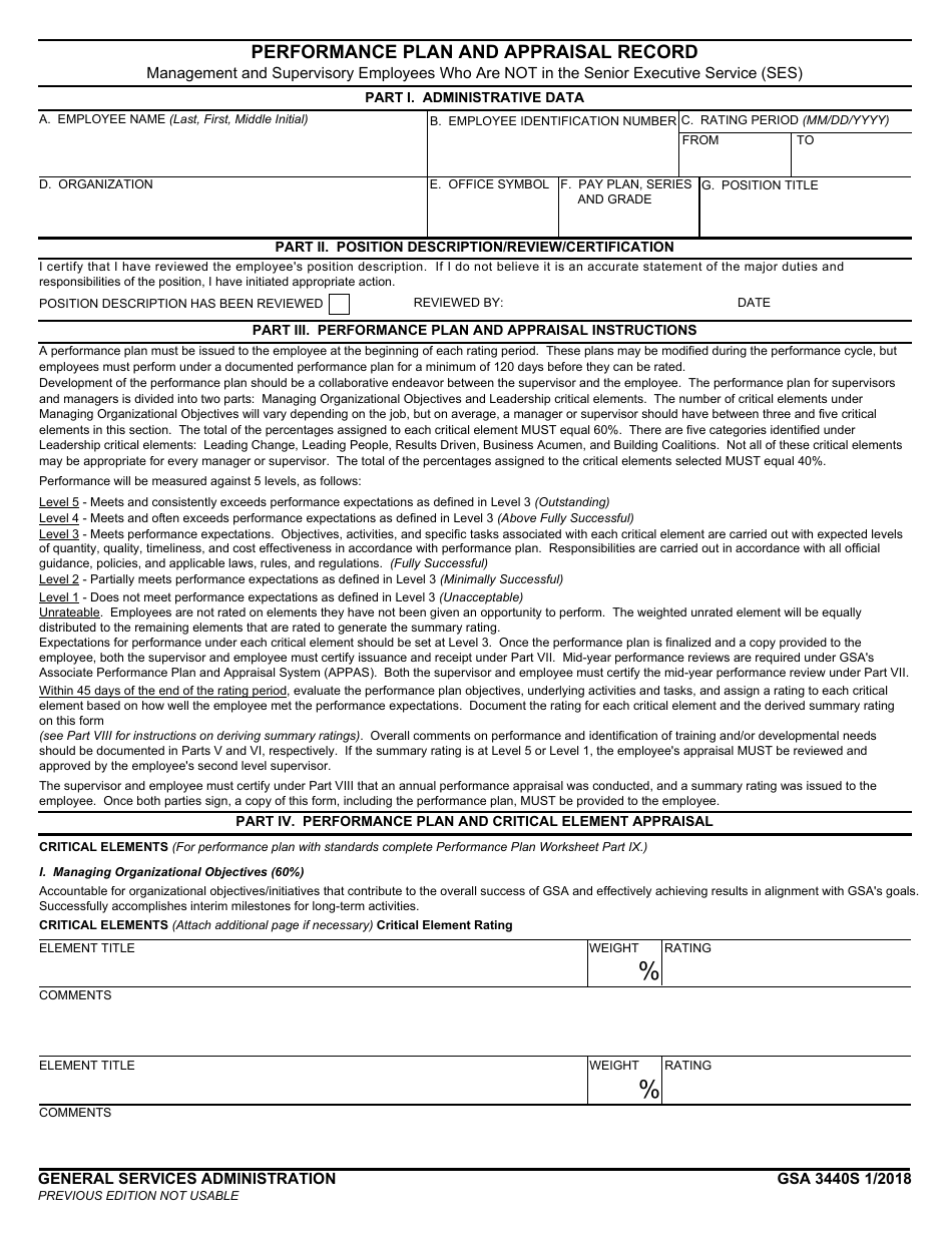 GSA Form 3440S Performance Plan and Appraisal Record, Page 1