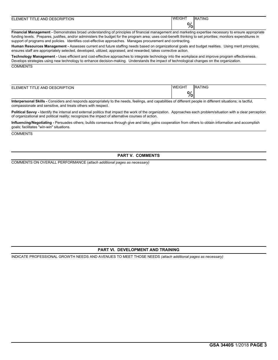 GSA Form 3440S Performance Plan and Appraisal Record, Page 3
