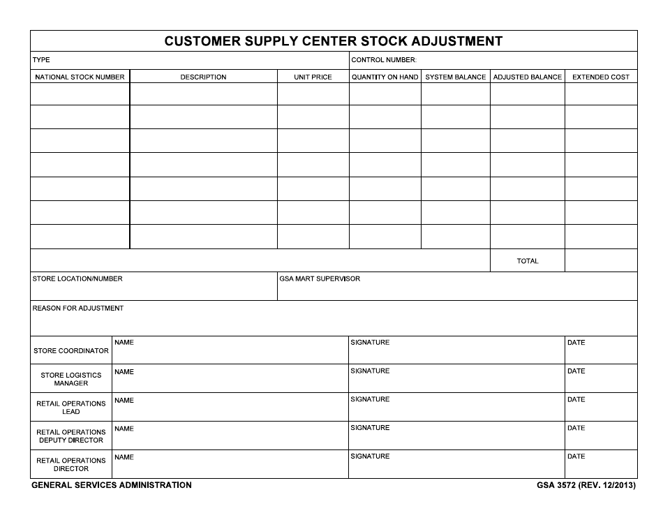 GSA Form 3572 Customer Supply Center Stock Adjustment, Page 1